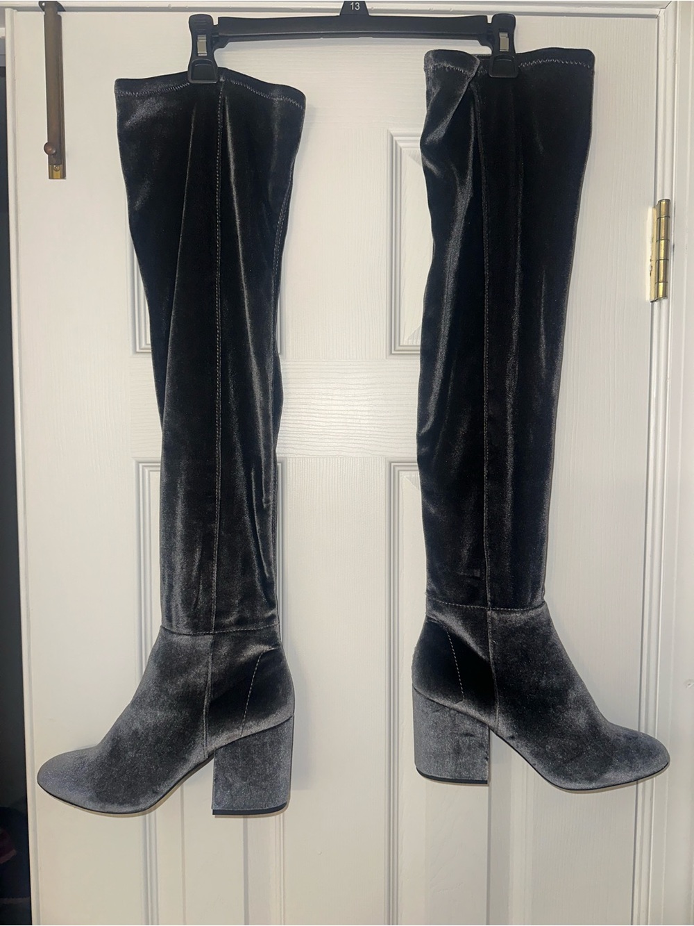 Aldo Charcoal Velvet Over-the-Knee Block Heel Boots